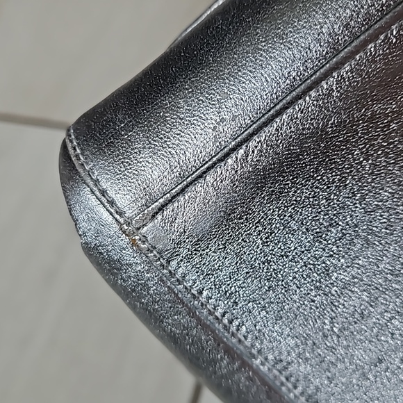 CHANEL Metallic Silver Mini Bag Chain Strap Turnlock w/Card - Picture 8 of 14